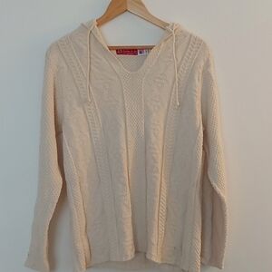 Vintage Binghamton Knitting Co. Aran Knit Hooded Sweater Oversized 100% Cotton